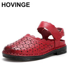 HOVINGE Retro Ladies Sandals Women Shoes Hook & Loop Genuine Leather Hand Painted 2020 New Spring Summer Stitching Casual Sandal 2024 - buy cheap