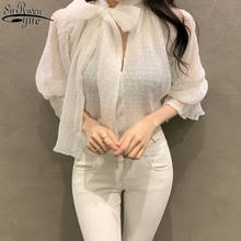 Spring New Plus Size Women's Shirt Casual Long Sleeve White Chiffon Blouse Tops Bow Solid Loose Lace Women Shirts Blouses 13413 2024 - buy cheap