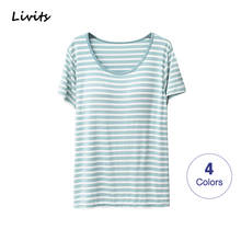 Women T-Shirts Built-in Bra Padded Stretchable Modal Tops Tshirts Short Sleeve Stripe Sexy Casual Korean Summer SA0068 2024 - buy cheap