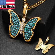 Collar con colgante de mariposa para mujer, Circonia cúbica verde, Color dorado y plateado, joyería de Hip Hop, cadena de tenis, regalo, novedad 2024 - compra barato