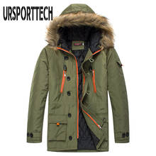 URSPORTTECH-Chaqueta de invierno para hombre, Parka acolchada de algodón, abrigo de invierno, piel Artificial, bolsillos grandes, Parkas gruesas de largo medio 2024 - compra barato