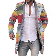Coat Men Autumn Winter Rainbow Stripes Open Front Long Sleeve Trench Coat Overcoat 2024 - buy cheap