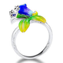 Bohemia Ethnic Rainbow Blue Enamel Flower Rings for Women Boho Lily Champagne Zircon Statement Ring Fashion Handmade Jewelry 2024 - buy cheap