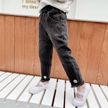 1 to 8 Years Children Pants Baby Girls Jeans Black Tassel trousers Kids Flowers Denim Pants Autumn Toddler preschool Girls Jeans 2024 - buy cheap