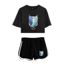 Summer Women's Sets Anime Attack on Titan Short Sleeve Crop Top + Shorts Sweat Suits Women Tracksuits Two Piece Outfit Cosplay 2024 - buy cheap