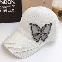 Boné de beisebol feminino chapéu borboleta grande denim com brilhos bonés snapback chapéu casquette verão respirável chapéu de sol 2024 - compre barato