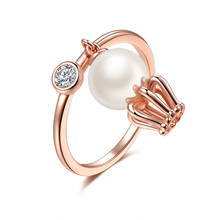 Роскошное элегантное женское кольцо с короной и жемчугом, изысканное очаровательное женское свадебное кольцо из розового золота, модное вечернее ювелирное изделие с кристаллами 2024 - купить недорого