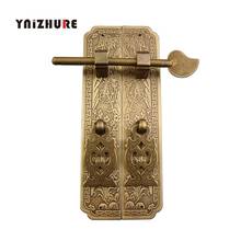Maçaneta de porta estilo chinês retro, maçaneta antiga de cobre puro chinesa para móveis, par de maçanetas retas, 15cm/18cm 2024 - compre barato
