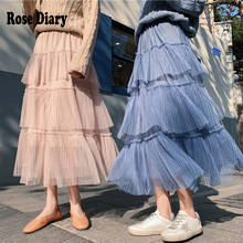 RoseDiary Summer Ruffles Layered Casual Skirts Elastic Waist Mesh Spring Street Chic Boho Midi Long Skirts Saia Frocks for women 2024 - buy cheap