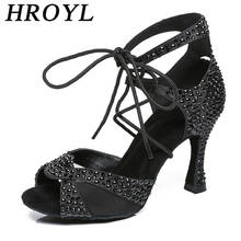 HROYL Latin Ballroom Salsa Dance Shoes Women Professional Dancing Shoes For Girls Sandals With Shiny Pearl And Rhinestone 2024 - buy cheap