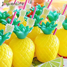Гавайские пляжные вечерние стаканы с изображением ананаса и кокосового ореха, Коктейльные трубочки для питья, летние фламинго, украшения для вечеринки, дня рождения 2024 - купить недорого