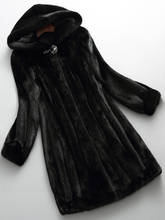 Lautaro Winter Luxury Long Black Faux Mink Fur Coat Women with Hood Long Sleeve Elegant Thick Warm Fluffy Furry Jacket 6xl 7xl 2024 - buy cheap