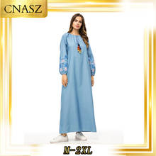 Мусульманская свободная длинная юбка с длинными рукавами, большой размер, джинсовая юбка, Mumulmane Femme, осеннее платье с вышивкой 2024 - купить недорого