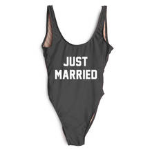 New Letter Print JUST MARRIED One Piece Bathing Suit Sexy Swimwear swimming suit for women Summer Bodysuit maio feminino praia 2024 - buy cheap