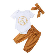 Focusnorm-Conjunto de ropa para niñas recién nacidas, de 0 a 18 meses, Tops de manga corta, pelele, pantalones y Diadema, 3 uds. 2024 - compra barato