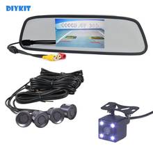 DIYKIT 5" Car Mirror Monitor Video Parking Radar 4 Sensors + 4 x LED Car Rear View Car Camera Parking Assistance System 2024 - buy cheap