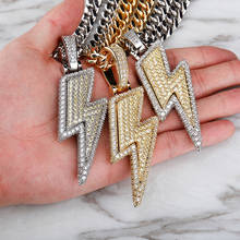 Hip Hop Micro Paved AAA CZ Stone Bling Ice Out Big Lightning Pendants Necklace for Men Rapper Jewelry Drop Shipping 2024 - buy cheap