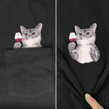 Animal T Shirt Fashion Brand summer pocket cat printed t-shirt men's for women shirts Hip hop tops funny cotton tees 2024 - buy cheap