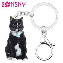 Bonsny Acrylic Lovely European Shorthair Cat Keychains Key Ring Animal Kitten Key Chain Jewelry For Women Girls Men Funny Gift 2024 - buy cheap