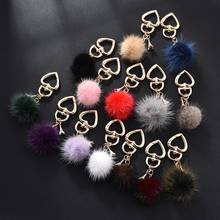 Charm Mink Fur Ball Heart Keychain Pompom Key Chain Women Girl Bag Cars Fluffy Keyring Jewelry wholesale 2024 - buy cheap