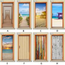 Пользовательские двери наклейки деревянные ворота пляжные ПВХ водонепроницаемые обои для дверей гостиной спальни Домашний декор росписи DIY ремонт 2024 - купить недорого