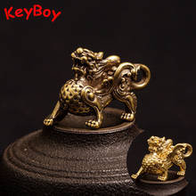 Small Bronze Chinese Antique Kirin Beast Figurines Car Keychain Pendants Metal Brass Key Chain Ring Hanging Jewelry Accessories 2024 - buy cheap