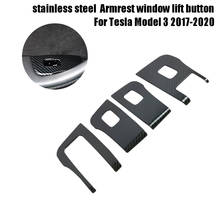 Botão de elevação da janela em fibra de carbono, apoio de braço inoxidável, adesivo da tampa do painel, para tesla model 3 2003-2012 2024 - compre barato