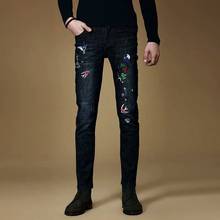 Бесплатная доставка Новинка 2020 мужские весенние Вышитые тонкие уличные хип-хоп вышитые национальные джинсы брюки корейские джинсовые брюки 2024 - купить недорого