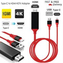 Кабель-адаптер HD Type-C на HDMI, совместимый с USB3.1 HDTV, кабель 2 м 4K * 2K для Samsung S9 S8 S10 Note 8/9 Huawei Mate10 P20 Macbook 2024 - купить недорого
