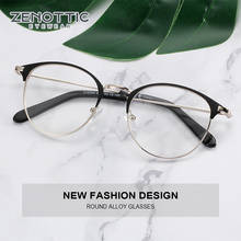 Zenottia óculos de liga metálica, semi-armação, para mulheres e homens, armação redonda, grande miopia, estilo de negócios, óculos ópticos 2024 - compre barato
