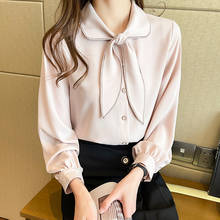 Korean Blouse Women Chiffon Blouses Shirts Women Long Sleeve Blouse Tops Fashion OL Woman Ribbon Shirts Woman Bow Shirt Blouses 2024 - buy cheap
