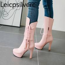 Women's Boots New winter fashion Round head zipper High heel Middle tube Women's shoes plus size 34-43 Heel Height 11.5cm black 2024 - buy cheap
