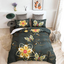 Black Retro Bed Linen 3d Printing Flowers And Butterflies Bedding Set King Size Luxury Home Textile Duvet Cover Bedclothes 2024 - buy cheap