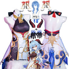 Fantasia de cosplay de ganyu, anime genshin impacto, vestido, uniforme inicial, cinco estrelas, gan yu, dia das bruxas, peruca, sapato 2024 - compre barato