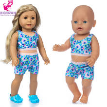 43cm Baby Doll Blue Rainbow Heart Swim Clothes Baby Girl Gift 18 Inch American Og Girl Doll Bikini Set 2024 - buy cheap