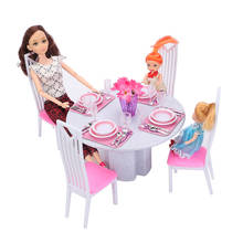New for barbie furniture mini dining table chair play set doll house 1/6 bjd bonecas home accessories toy living room Girl gift 2024 - buy cheap