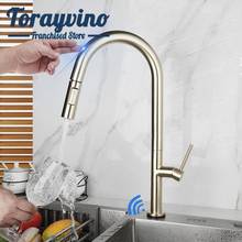 Brushed Gold Kitchen Tap Kitchen Water Mixer Brass Chrome Deck Mounted Single Handle Faucet Rotatable Pull Out Luxury Sprayer 2024 - buy cheap