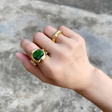 Amaiyllys anel de dedo 18k, dourado, vintage, cristal verde, hip hop, simples, camadas, índice, joia feminina, presente 2024 - compre barato