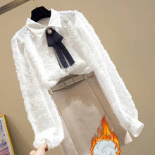 Camisas blancas de encaje para mujer, Tops de manga larga con cuello de lazo, elegante, para oficina, con borlas, diseño de moda 2024 - compra barato