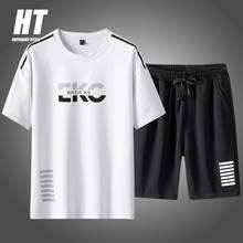 Short Sleeve Set Men Solid Tracksuit Set Summer Fashion Print T-Shirt+Shorts 2 PC Jogger Fitness Suit Male Clothing Streetwear 2024 - buy cheap