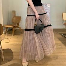 Юбка женская с завышенной талией, приталенная газовая юбка в горошек, винтажная Модная в Корейском стиле, весна-осень 2021 2024 - купить недорого