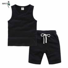 Summer Retail Children's Suit Baby Vest T-shirt Suit Boy Cotton Solid Sleeveless Tees + Beach Shorts Children's Casual Suit 2pcs 2024 - buy cheap