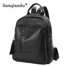 2020 novo design feminino mochila genuien couro bolsa de viagem moda mochilas para meninas borla couro mochila 2024 - compre barato