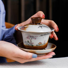 140ml Vintage Tea Bowl Lid Saucer Set Ceramic Gaiwan Master Cup Porcelain Tea Tureen Drinkware Container Teaware Teapot Decor 2024 - buy cheap