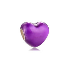 Dijes de corazón morados metálicos para pulsera Pandora, cuentas de Metal plateadas de Ley 925 originales, fabricación de joyería DIY, San Valentín 2021 2024 - compra barato