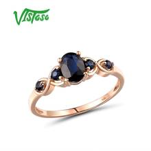 VISTOSO-anillo de oro rosa 585 de 14 quilates con zafiro azul, sortija de compromiso, oro de 14 quilates, Diamante brillante, boda 2024 - compra barato