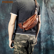 PNDME-Bolso de pecho de cuero genuino para hombre, bolsa de pecho de piel de vaca suave de alta calidad, a la moda, informal, deportivo, bandolera 2024 - compra barato