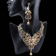 Ralthia colar de cristal dourado e luxuoso, brincos conjuntos de joias acessórios para festa de casamento fantasia indiana feminina 2024 - compre barato