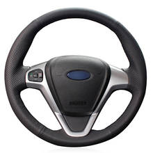 Black PU Faux Leather DIY Hand-stitched Car Steering Wheel Cover for Ford Fiesta 2008-2013 Ecosport 2013-2016 2024 - buy cheap