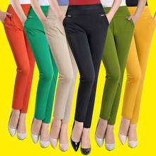 Женские повседневные Прямые брюки среднего возраста, элегантные однотонные брюки с эластичной резинкой на талии размера плюс 5XL, весна-лето 2020, A62 2024 - купить недорого